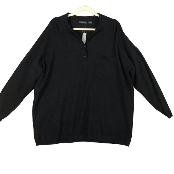 RDI Womens Size Medium Oversized Polo Collared Pullover Sweater Black Pocket - Picture 1 of 16